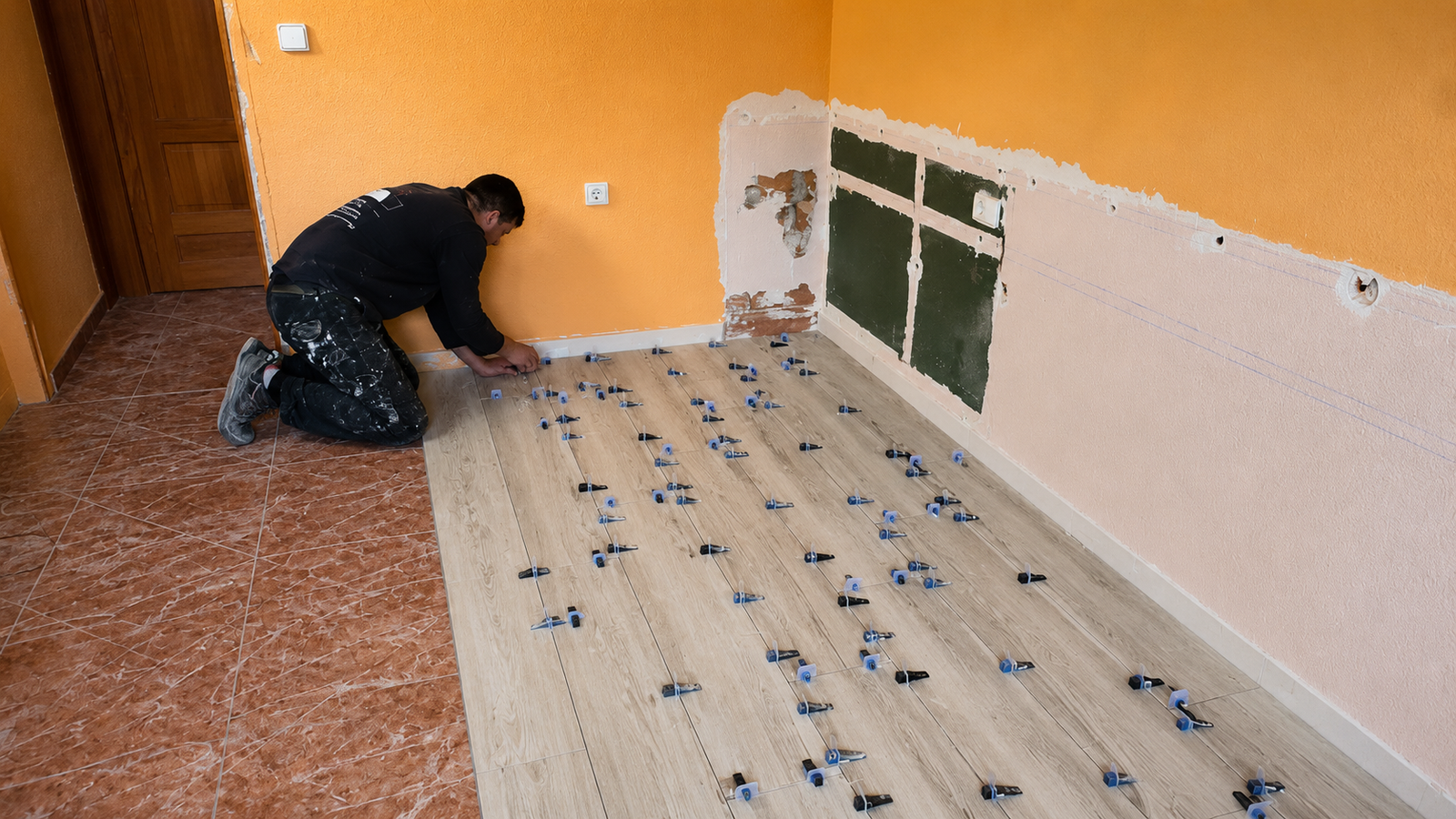Preparación de suelo y pared en vivienda